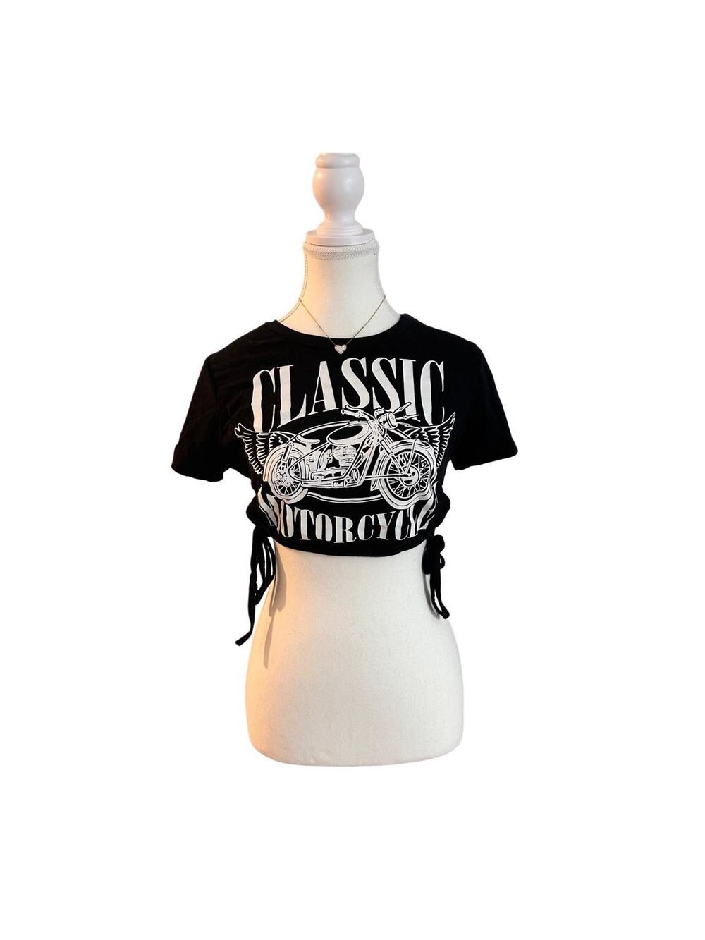 Classic Motorcycle Design Biker Chic Grunge Top Size Medium With Cute Side